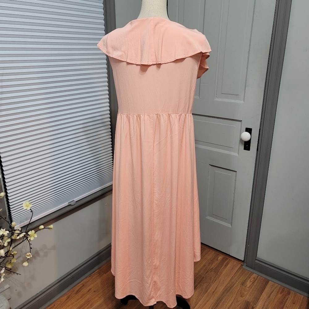 Torrid INSIDER CORAL LACE UP RUFFLE SLEEVELESS HI-LO MAXI DRESS - Picture 8 of 8